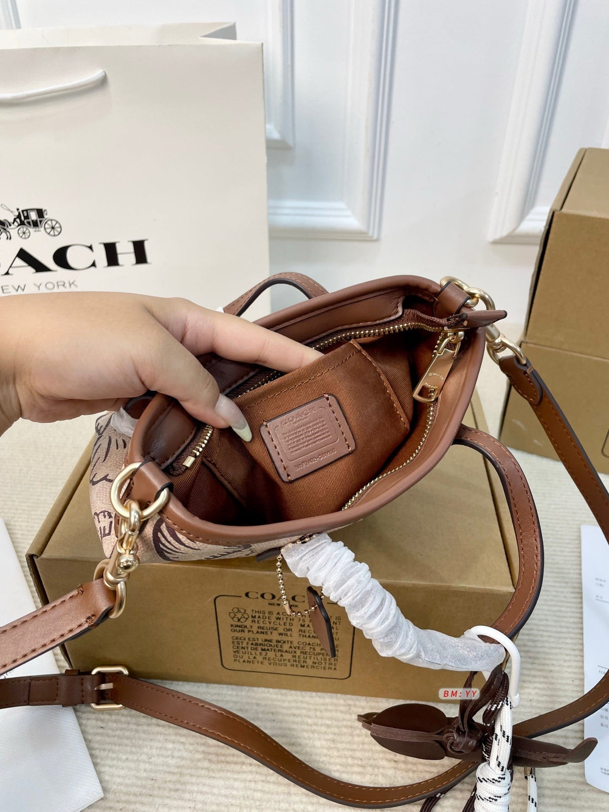 Mini Tote in Signature Canvas with Shell Print & Dog Charm