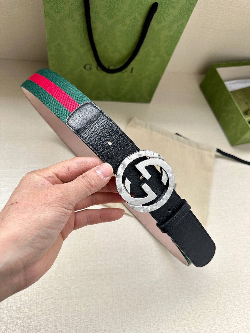 Green and Red Striped Belt Width 3.8cm
