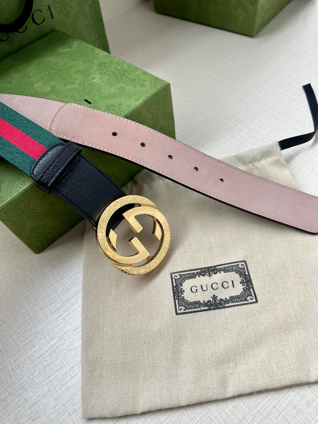 Green and Red Striped Belt Width 3.8cm