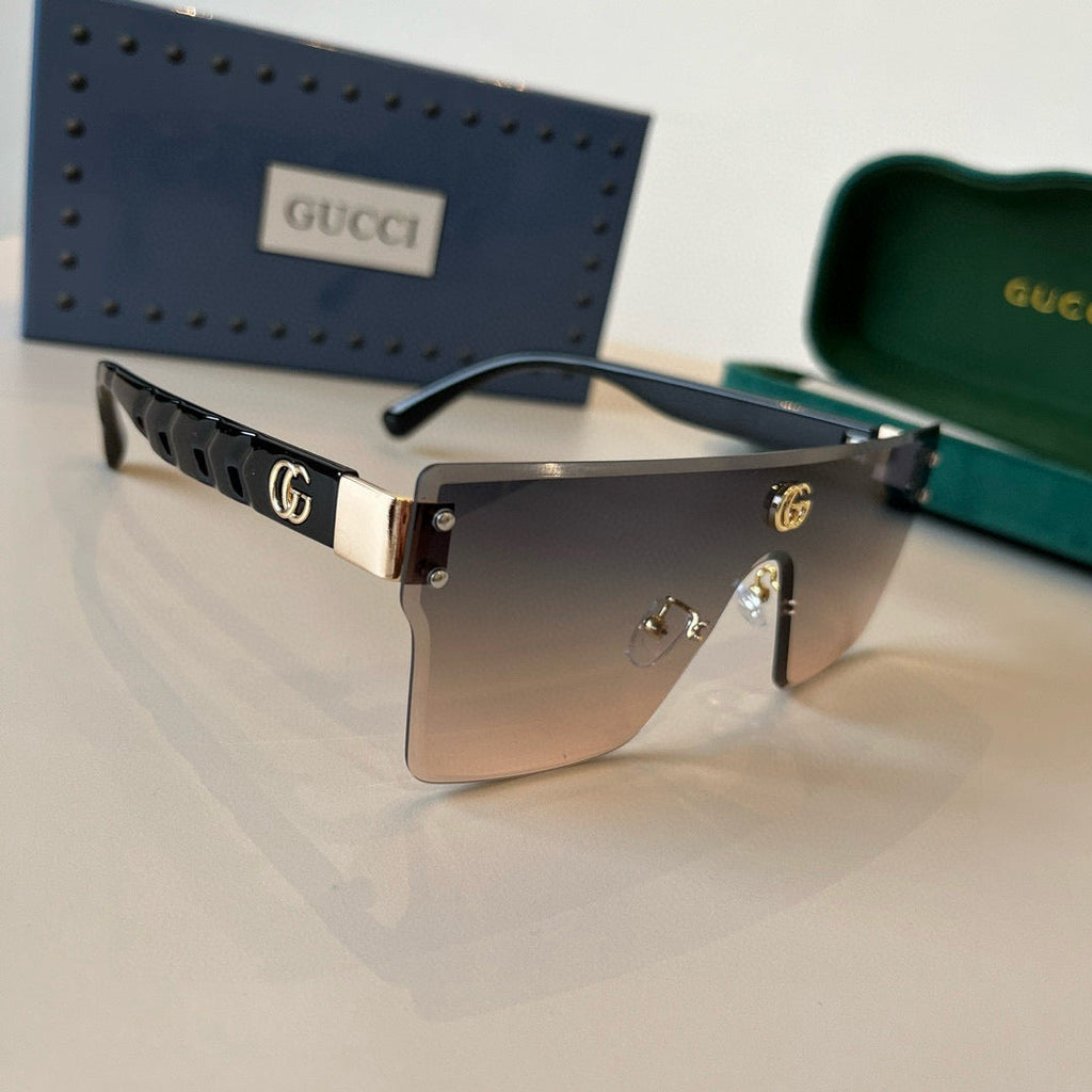 Oversized Shield Sunglasses with Gold Accent Detailing